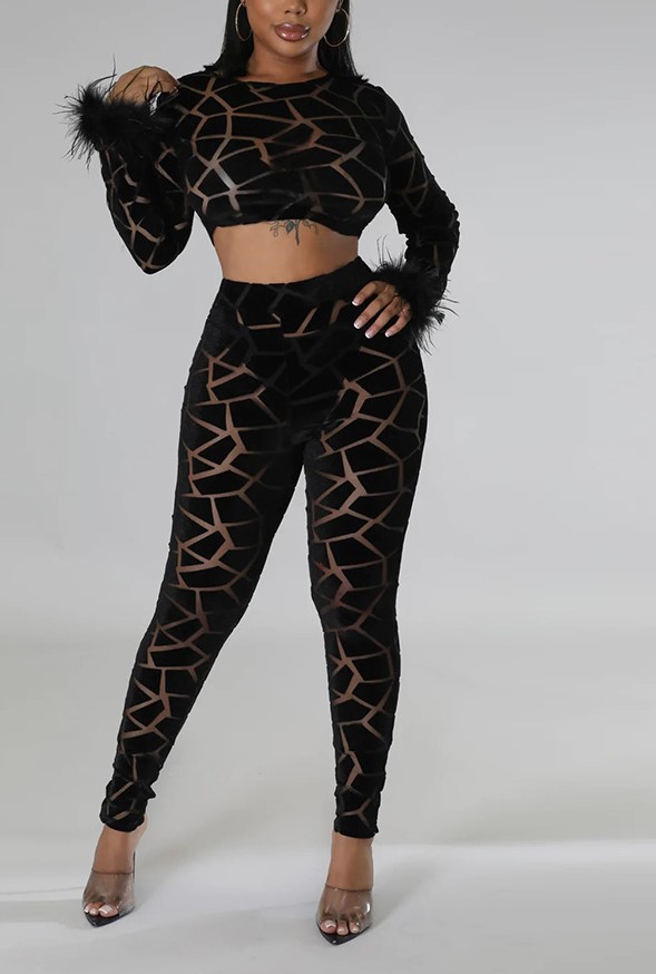 Show Me Whatt You working With  Two Piece Set Long-sleeved Crop top with slim pencil pants